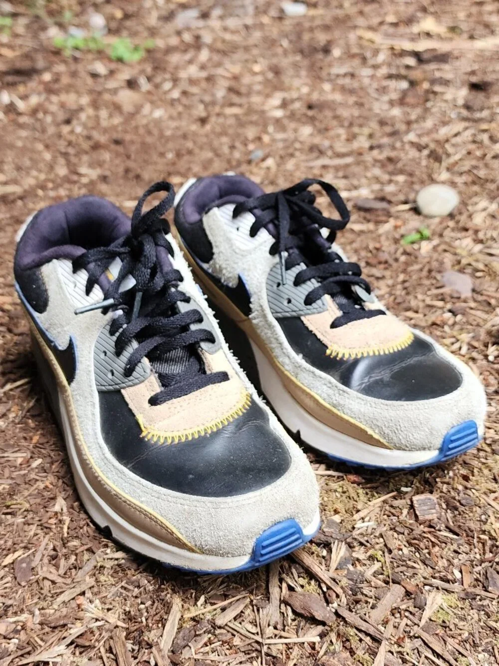 Nike 7 youth, 8.5 Women's Air Max 90 tan suede, black denim & leather